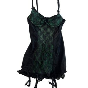 Fredericks of Hollywood Green & Black Floral Lace Garter Corset - Size XS